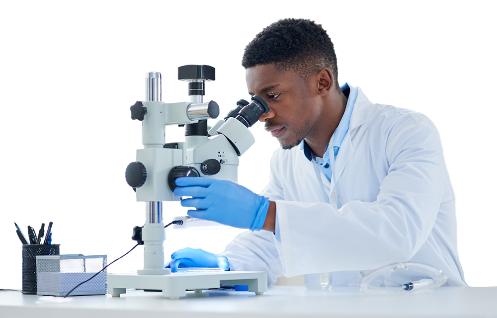 Scientist with microscope